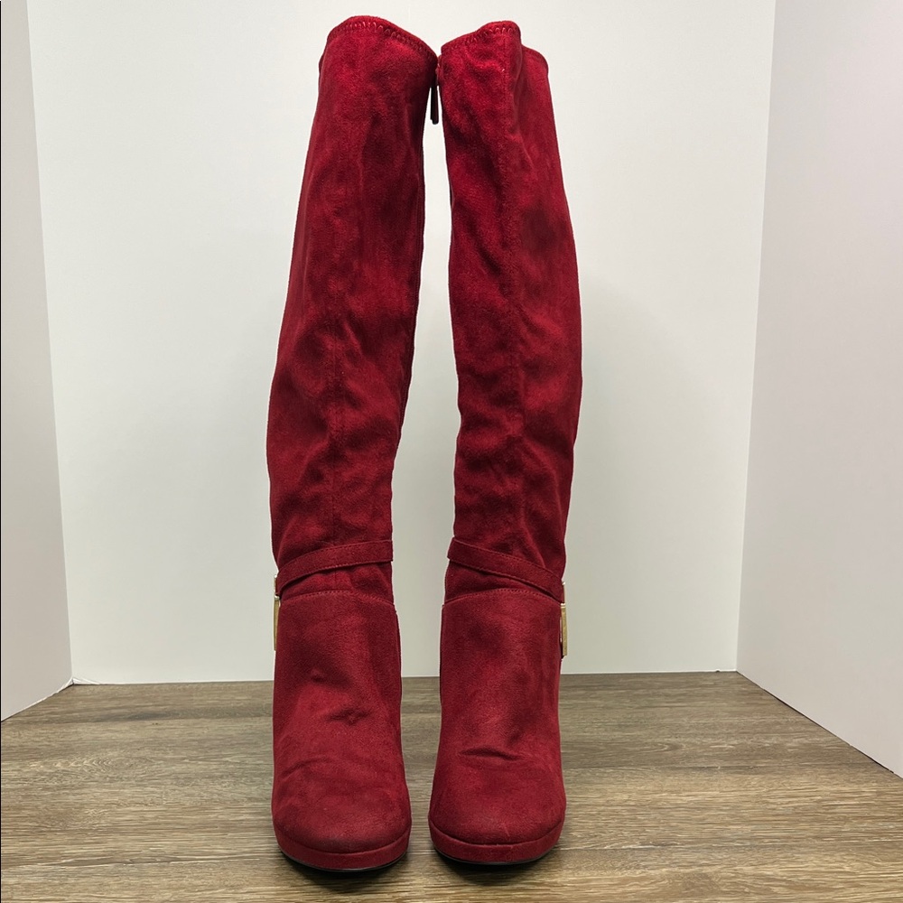 ❤️ Impo Stretch Red Faux Suede High Heel Boots 9.5